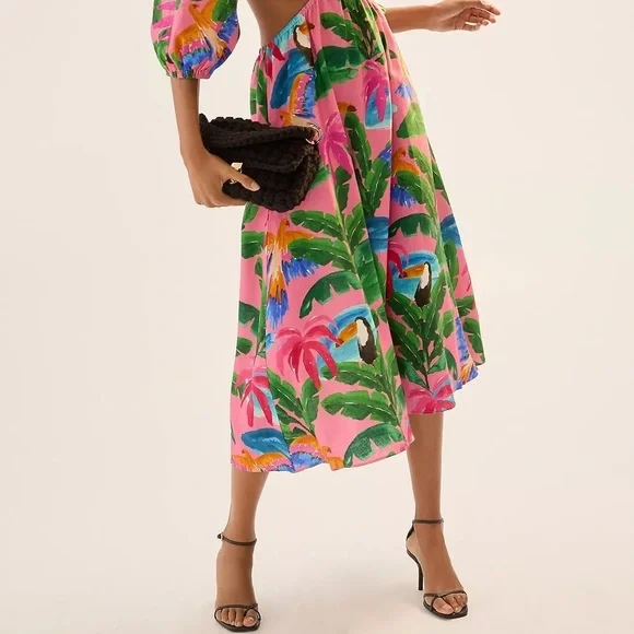 farm rio pink and green dress Farm Rio Pink/Green Tropical Print Dress by Farm Rio